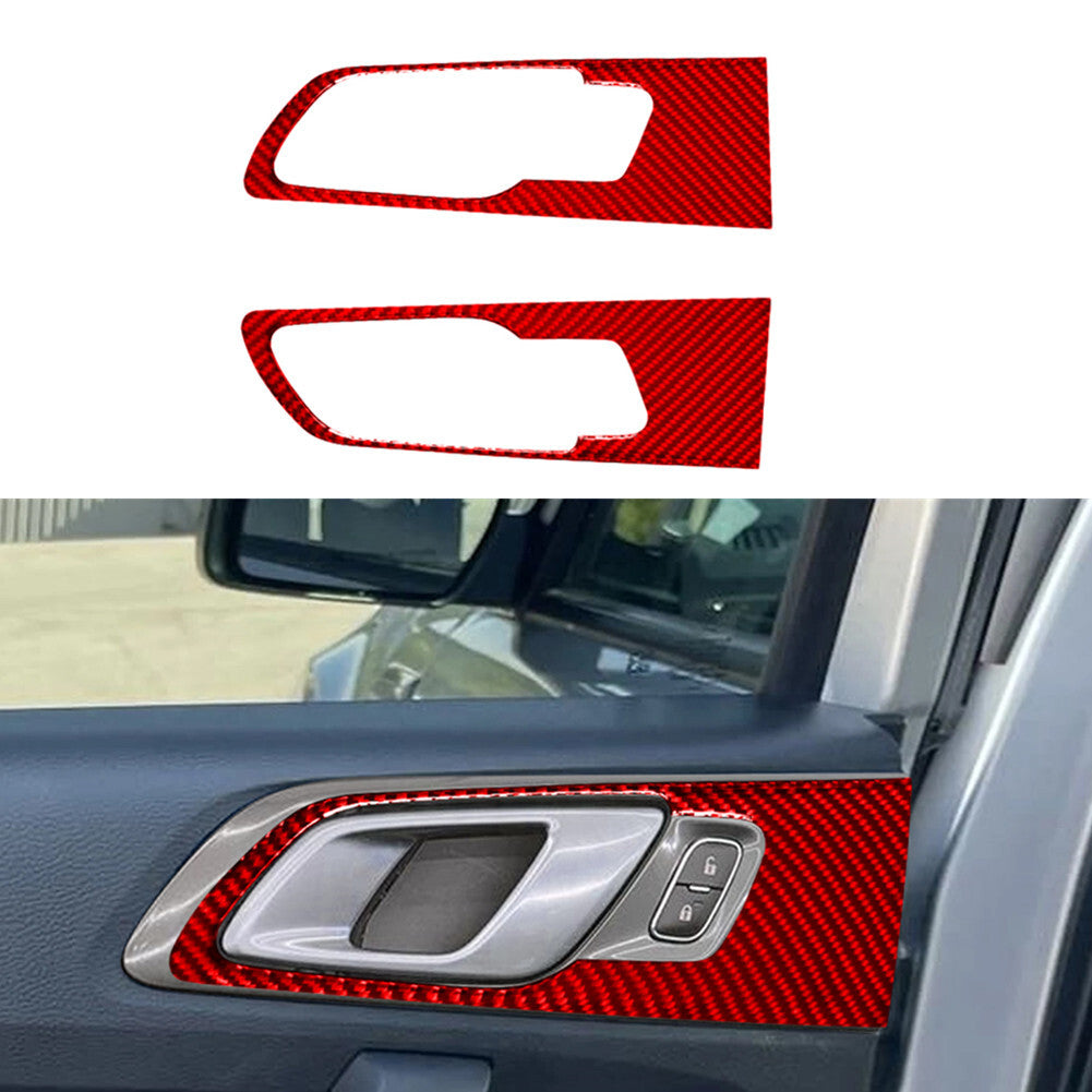 2X Red Carbon Fiber Rear Door Handle Frame Cover Trim for Ford Ranger 2019-2022