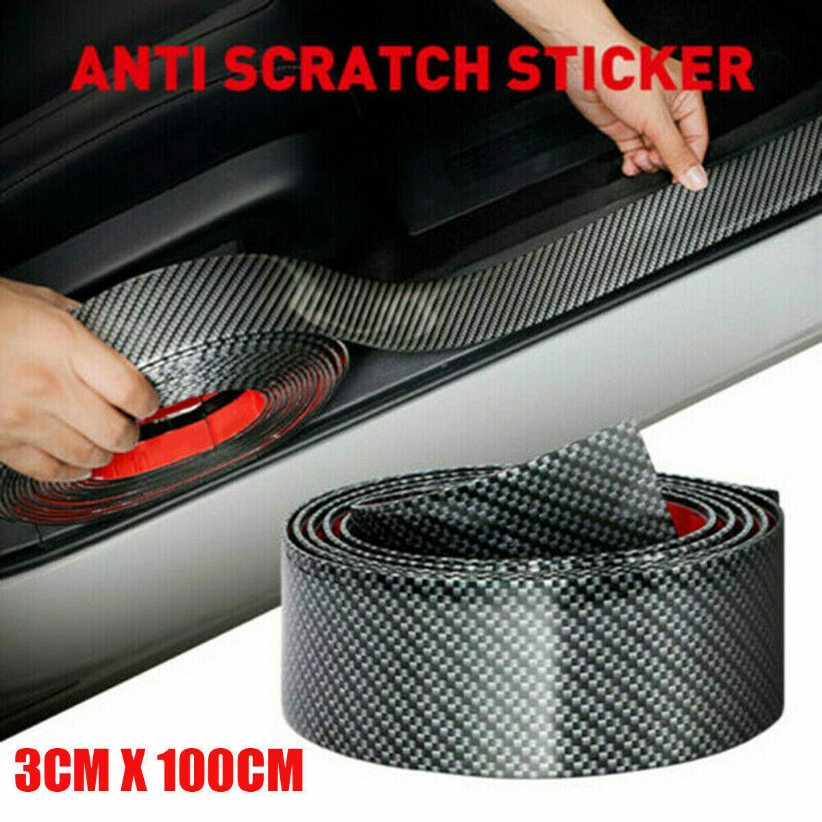 Car Sticker Carbon Fiber Rubber DIY Door Sill Protector Anti Scratch Strip
