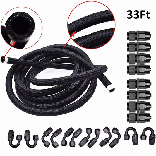 AN10-10AN Fuel Line Accessories Stainless Steel Braided Oil Fuel Hose Line 33 ft
