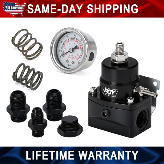 Black Adjustable EFI Fuel Pressure Regulator Bypass Gauge AN8 Feed  AN6 Return