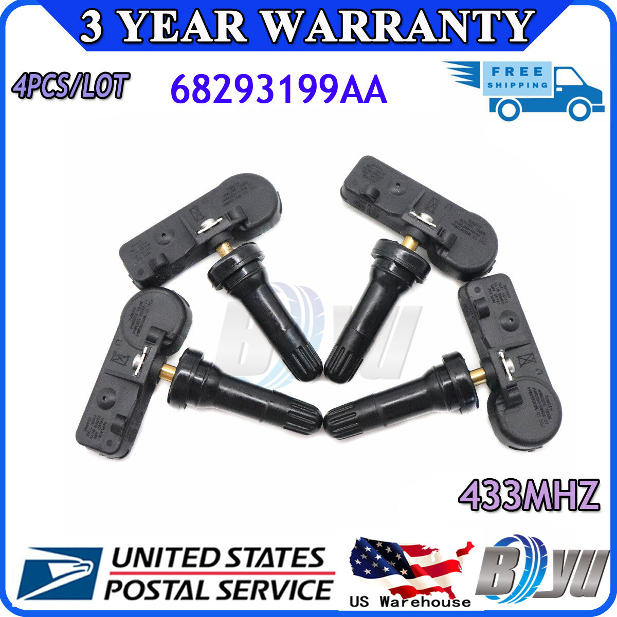 68293199AA 4-Piece TPMS Tire Pressure Sensor Set for 2019-2022 for Dodge for Ram 1500 DT - new