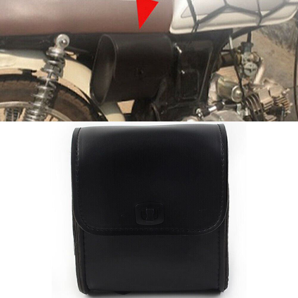 1x Motorcycle Saddle Luggage Pu Leather Side Tool Bag Storage Universal Black