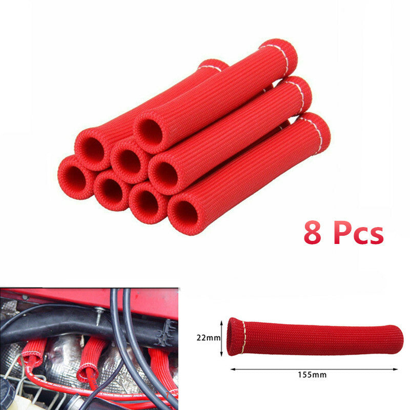 Car Red 8PCS 1200¡ã Spark Plug Wire Boots Protectors Sleeve Heat Shield Cover