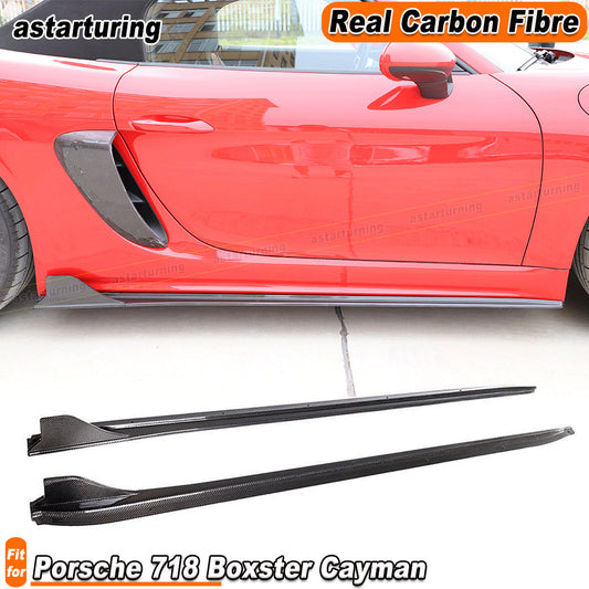 for Porsche 718 Cayman 16-19 REAL Carbon Fiber Side Skirt Extension Lip