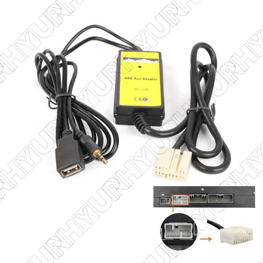 Car USB in Adapter Stereo Digital CD Changer 3.5mm AUX Interface 12V for Honda