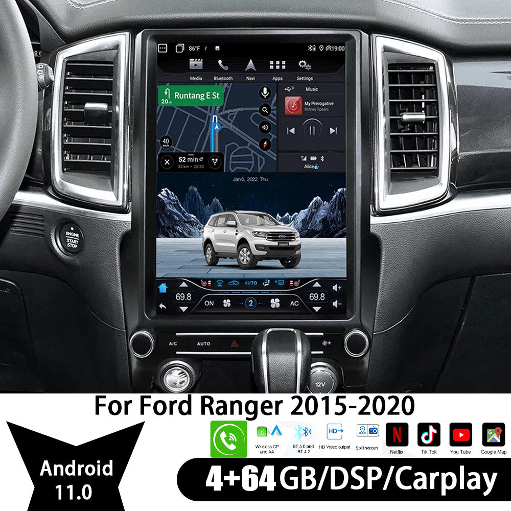 12.1 Android 11 Car for Tesla Style Radio GPS Navigation for Ford Everest Ranger