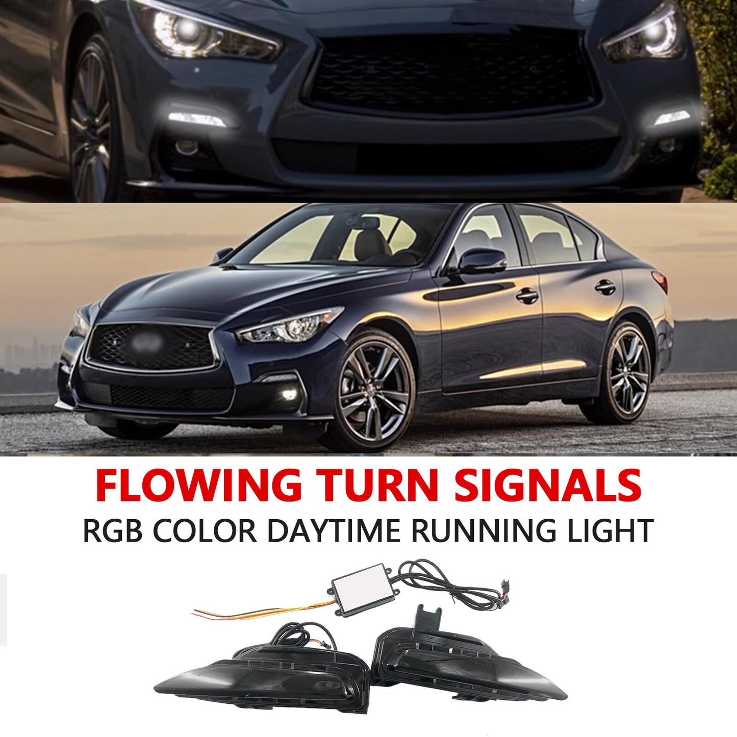 RGB Smoked LED Sequential Signal Fog Lights for Infiniti Q50 Q50S Sport 2014-2LA