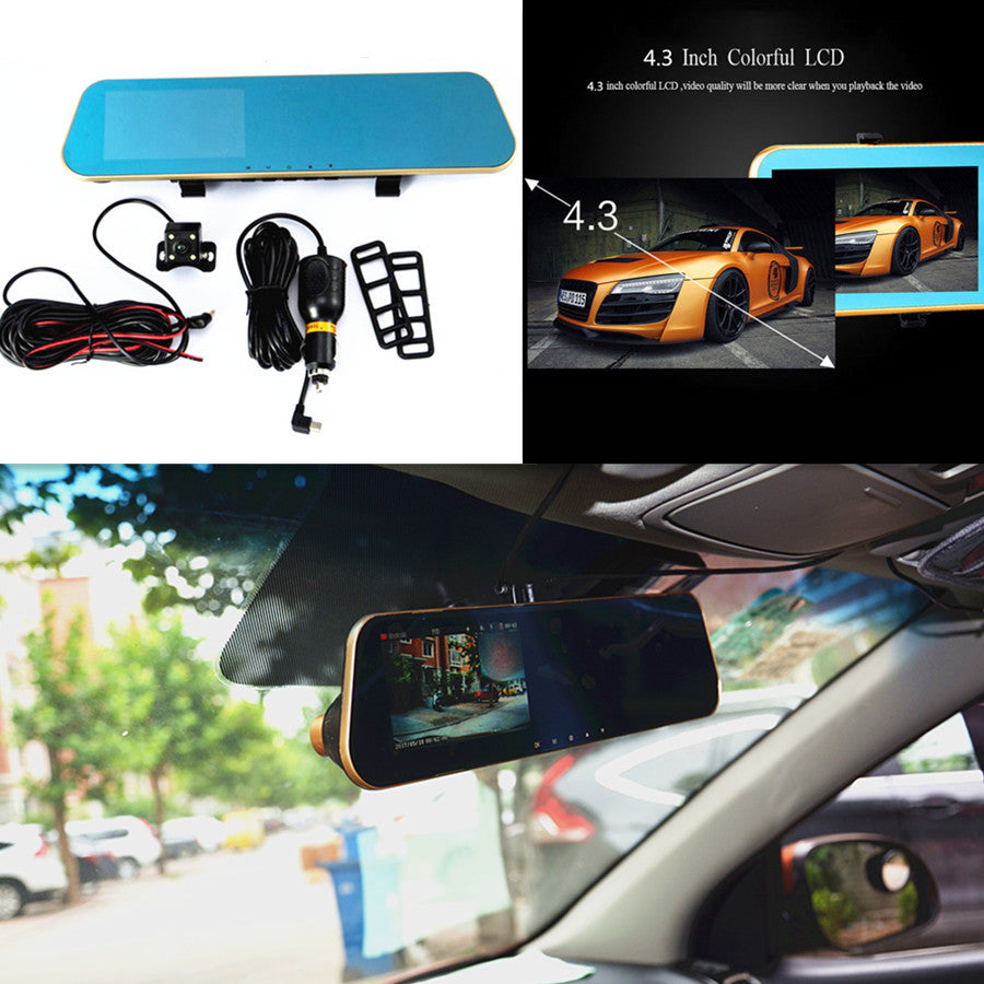 Dual Lens Car Reverse Backup Mirror Driving Recorder DVR Camera 1080P Recorder