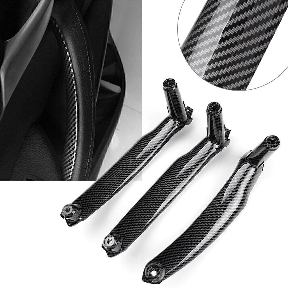 3X Carbon Fiber Car Interior Door Pull Handle Trim Fit for BMW X5 X6 E70 E71 SAV LHD
