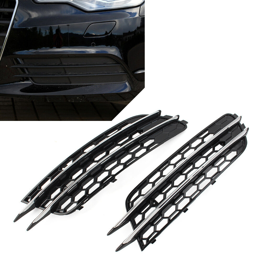 Pair Front Bumper Honeycomb Fog Light Grille Cover for Audi A6 C7 Sedan 2012-15