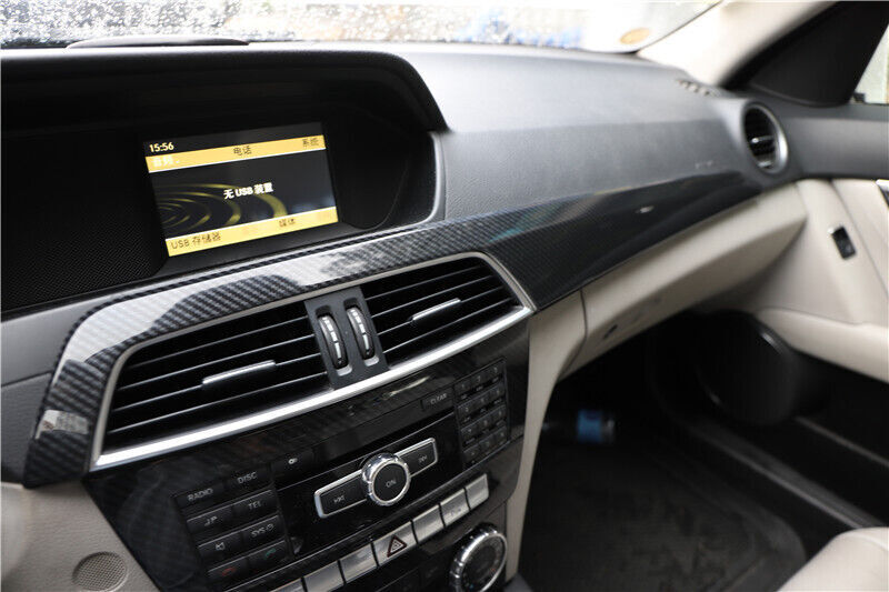 Middle Console Dashboard Strip Trim for Mercedes-Benz C-Class 11-13 Carbon Fiber