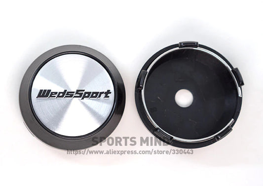 4-Piece Set of 60mm Weds Sport Silver Wheel Center Caps, Hub Caps, Badges TE37