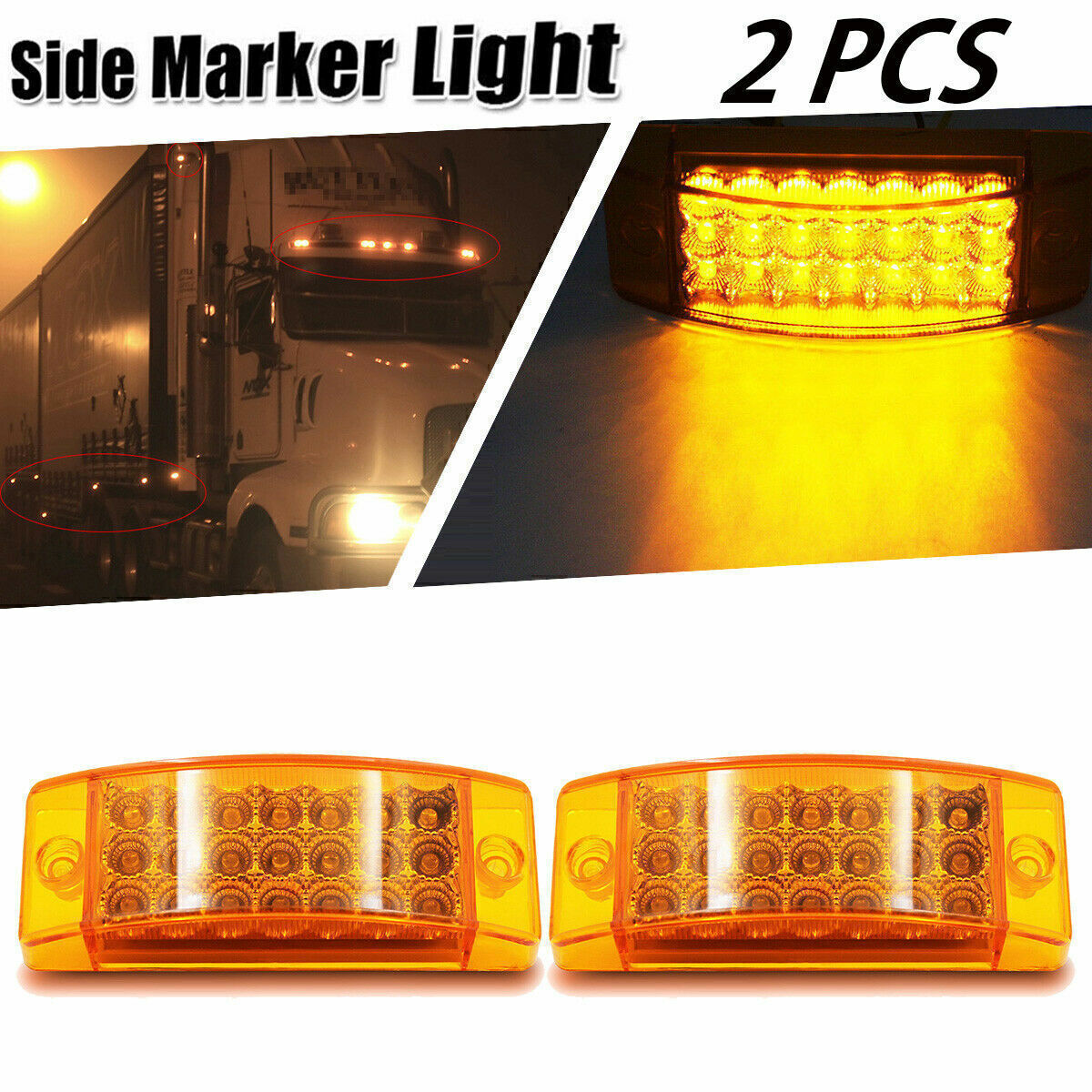 2x 6 Rectangular 21 LED Amber Truck Marker Clearance Light Surface Mount Sealed
