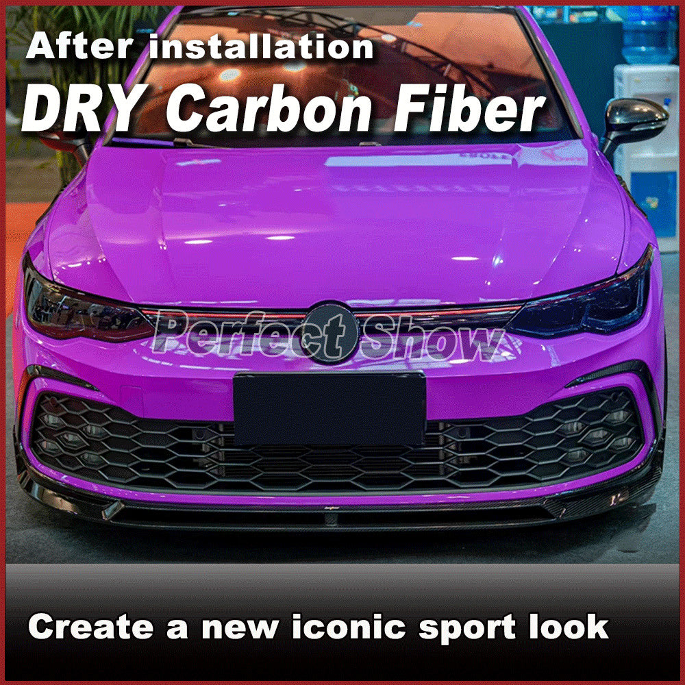for VW for Golf 8 GTI 2021-23 Dry Carbon Front Bumper Splitters Air Vent Fins Trims