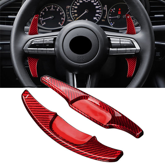 Carbon Fiber Steering Wheel Shift Paddle Shifter Trim for Mazda 3 2020-2021 Red