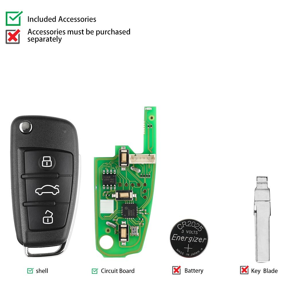 5Pcs XKA600EN Wire Remote Key for Audi A6L Q7 Flip 3 buttons Silicagel HK