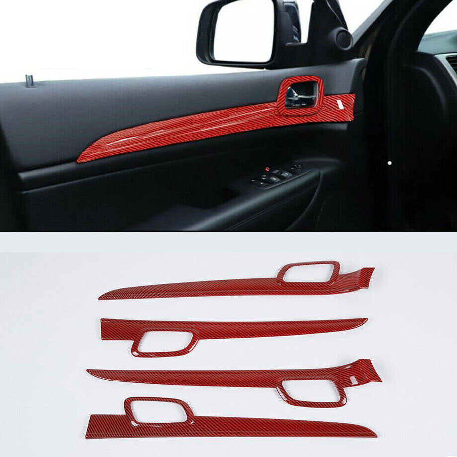 For 2011-20 for Jeep Grand Cherokee Red Carbon Inner Door Handle Trim Cover Strip 4x