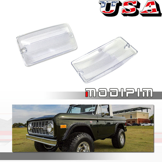 Transparent front grille turn signal light covers for 1969-1977 for Ford Mustangs.