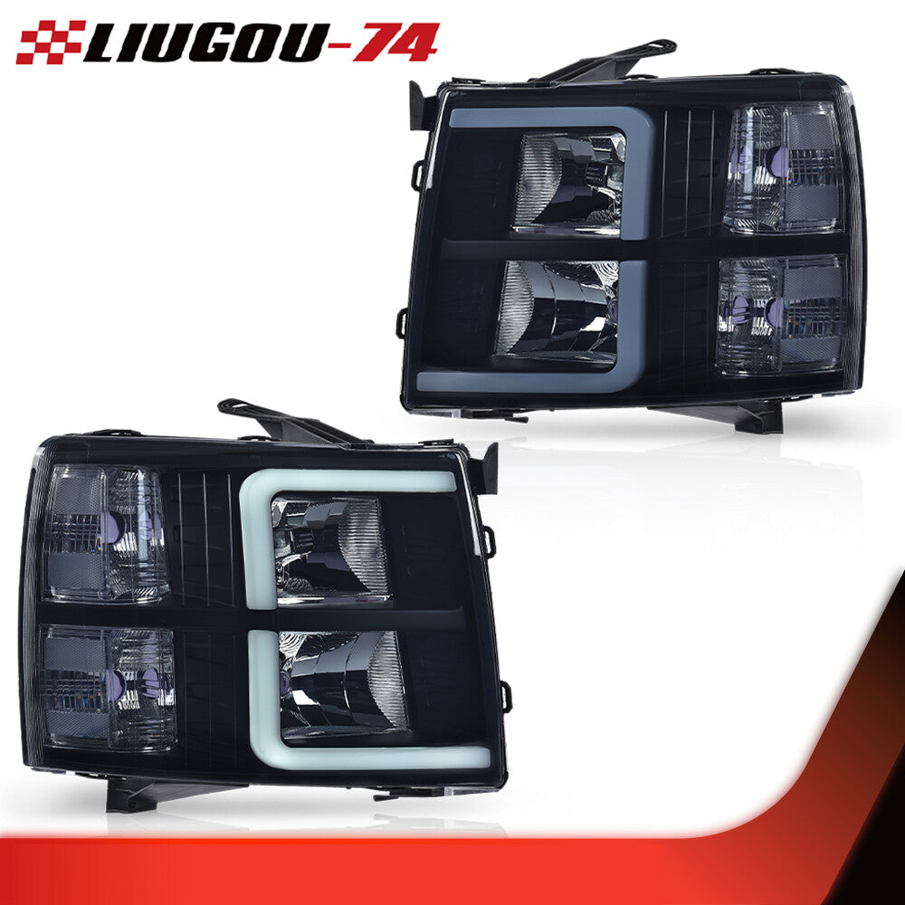 Suitable for 2007-2013 for Chevrolet Silverado 1500 2500 LED DRLs with smoke/black headlights.
