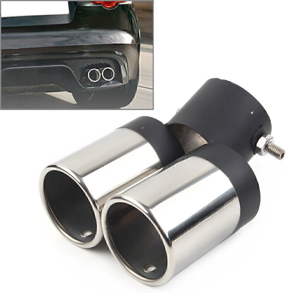 Auto Auspuffblende Doppelrohr Auspuff Blenden Edelstahl Universal Silver