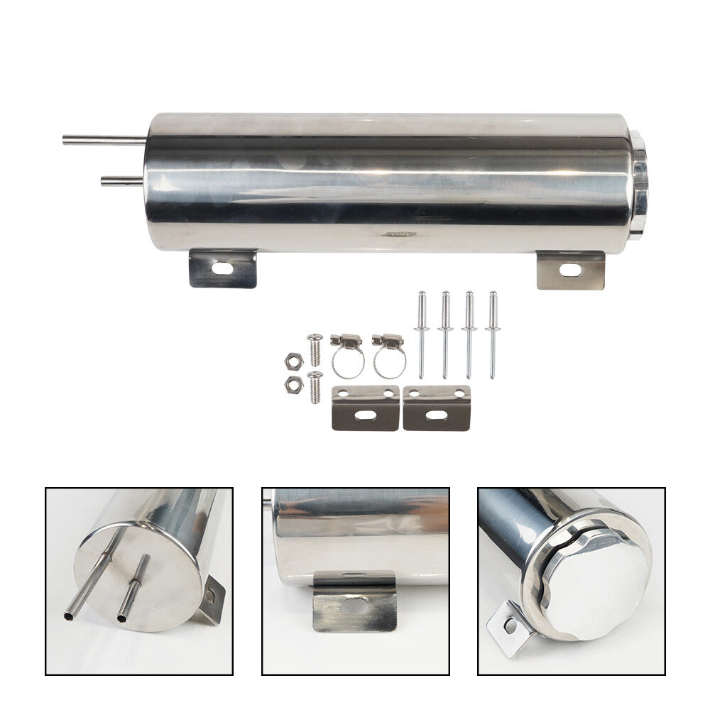 3-inch x 10-inch radiator overflow Puke can, polished stainless steel, 32 oz.