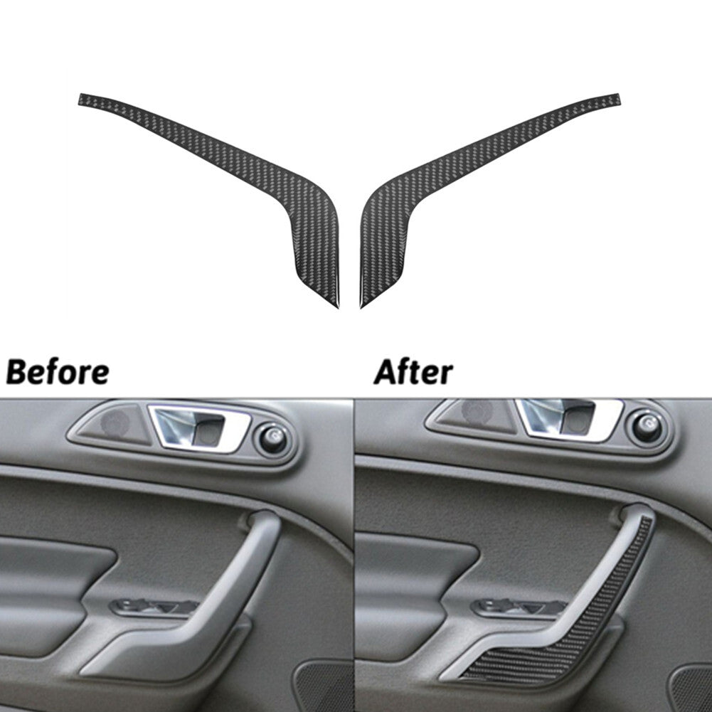2Pcs Carbon Fiber Ineterior Front Door Pull Cover Trim for Ford Fiesta 2011-2015