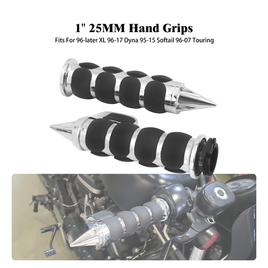 Chrome 1 Non-Slip Rubber Spike Hand Grips Fits for Harley for Honda for Yamaha for Kawasaki