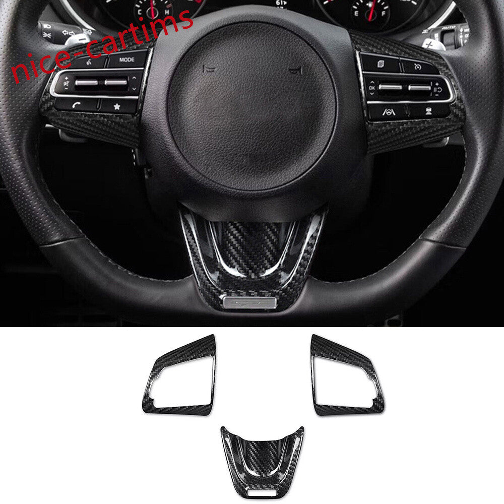 3¡ÁReal Carbon Fiber Interior Steering Wheel Panel Trim for Kia Stinger 2018-2023