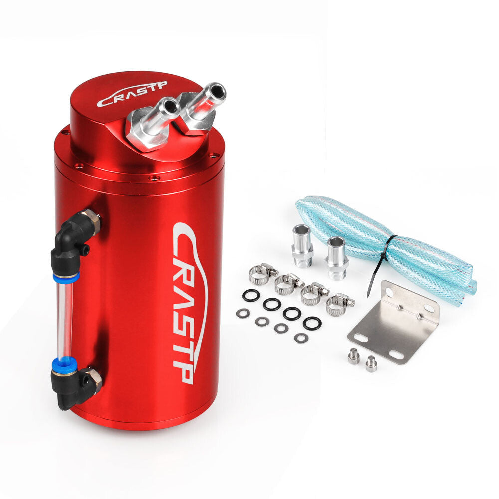 Aluminum Red Round Car Engine Oil Catch Tank Can Reservoir Breather Kit