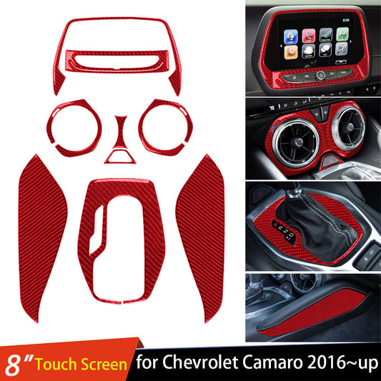 9¡ÁRed Carbon Fiber Central Control Set Decor Trim Kit for Chevrolet Camaro 2016+