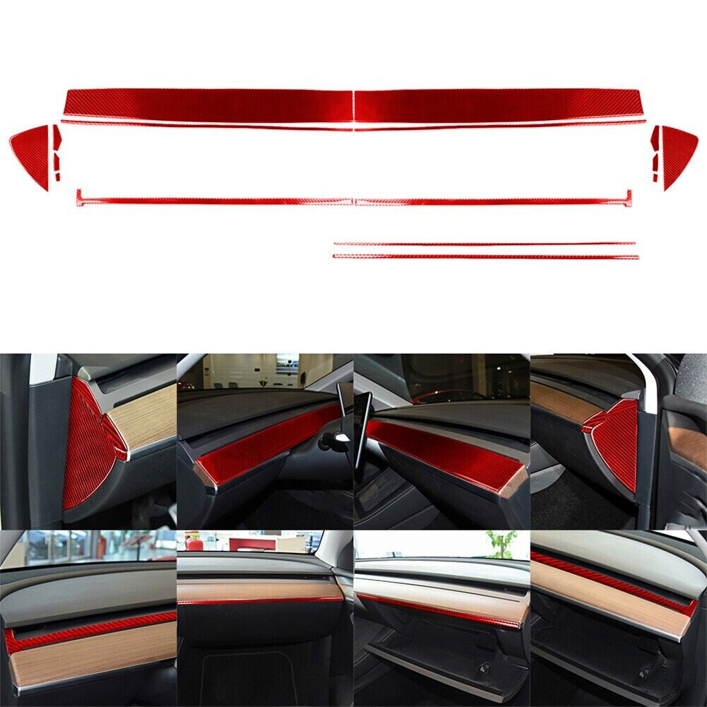 16X Red Carbon Fiber Interior Dashboard Kit Cover Trim for Tesla for Model Y /3 17-22