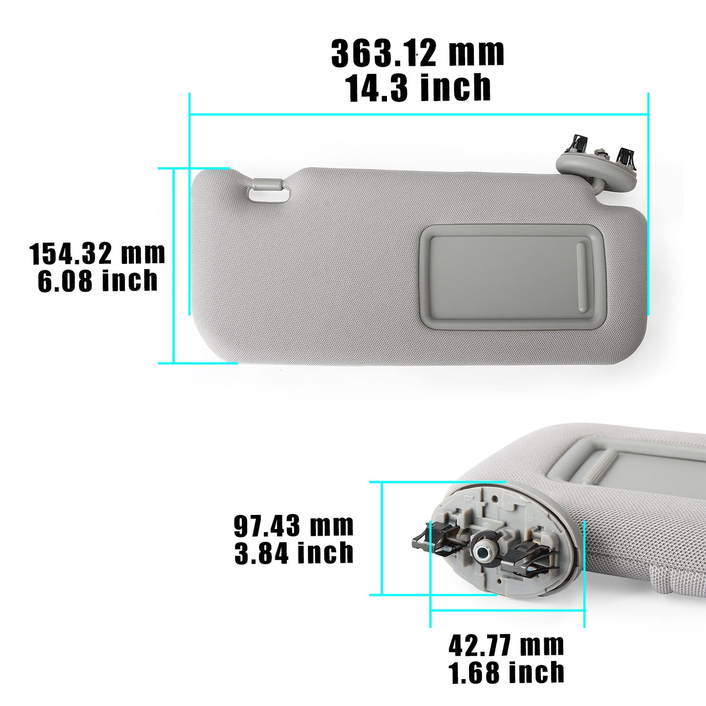 for Toyota for Corolla 2009-2013 Right Side Sun Visor Pair W/Mirror Gray