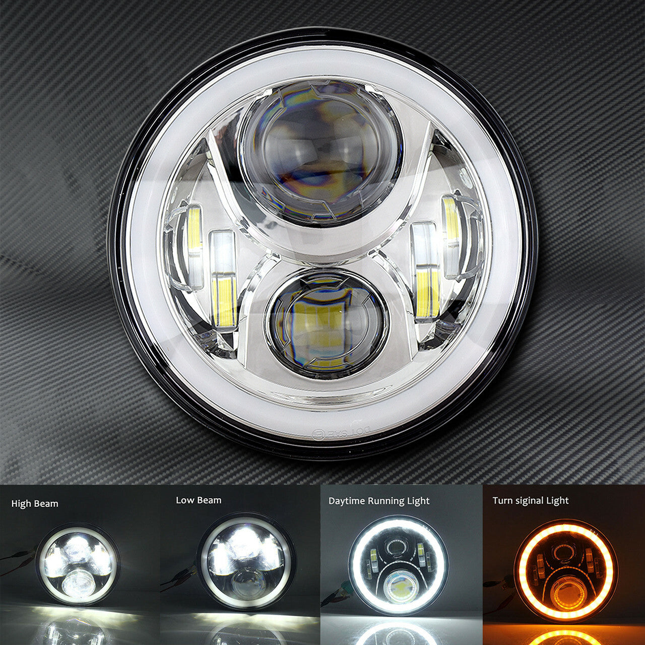 7 inch Chrome Round LED Halo Angel Eyes for Wrangler Headlight Fit for Harley for Jeep