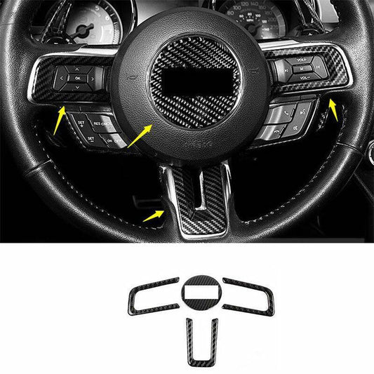 Fit for Ford for Mustang 2015-2022 Carbon Fiber Steering Wheel Decor Cover Trim 4PCS