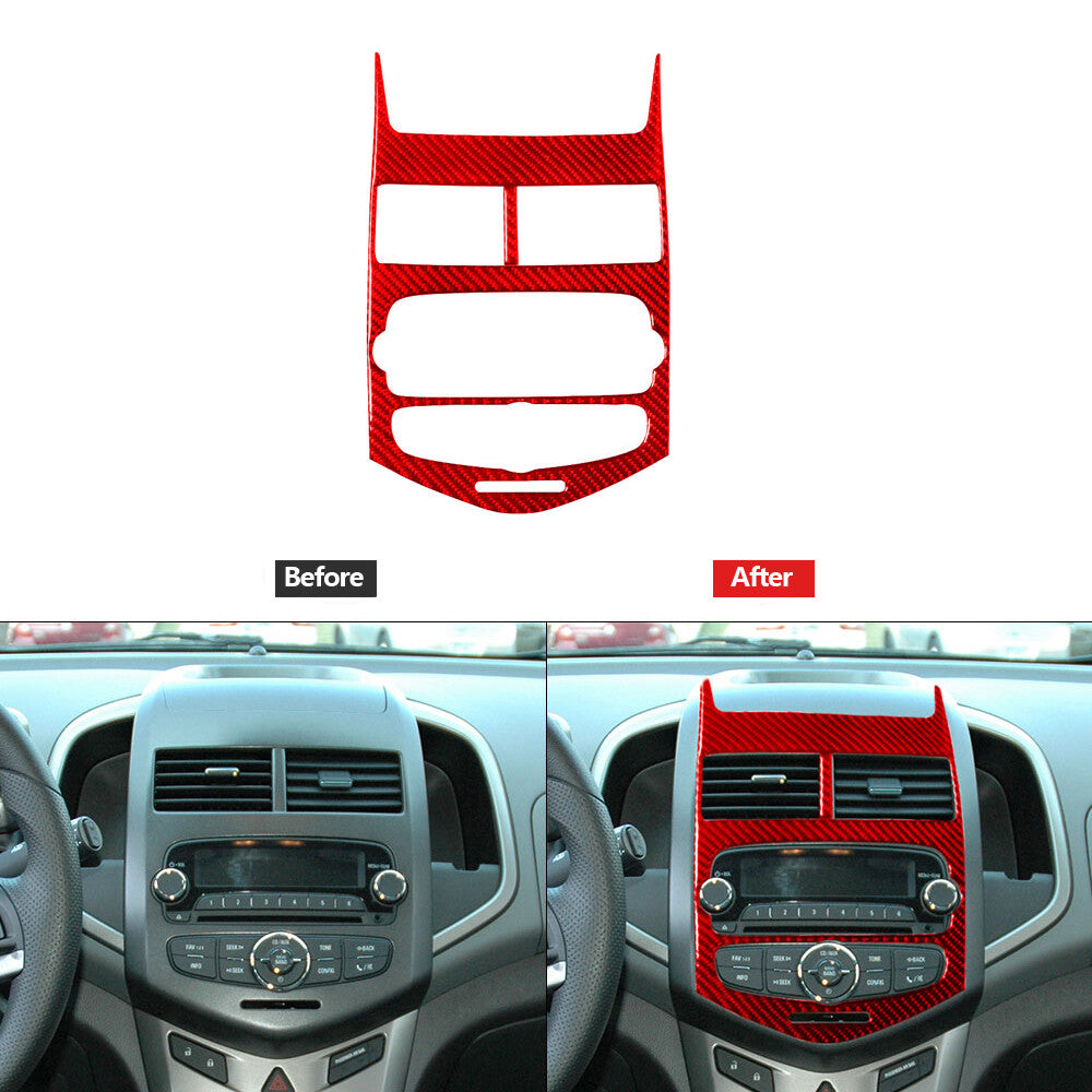 Red Carbon Fiber Center Console Panel Cover Trim for Chevrolet Sonic 2012-2016