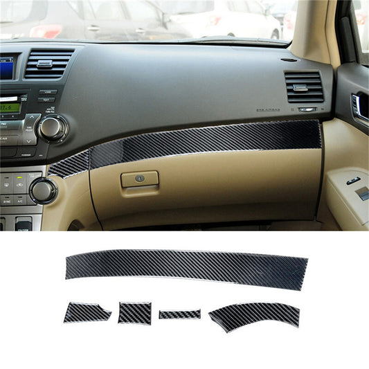 5Pcs Carbon Fiber Center Control Decorative Trim for Toyota Highlander 2008-2013