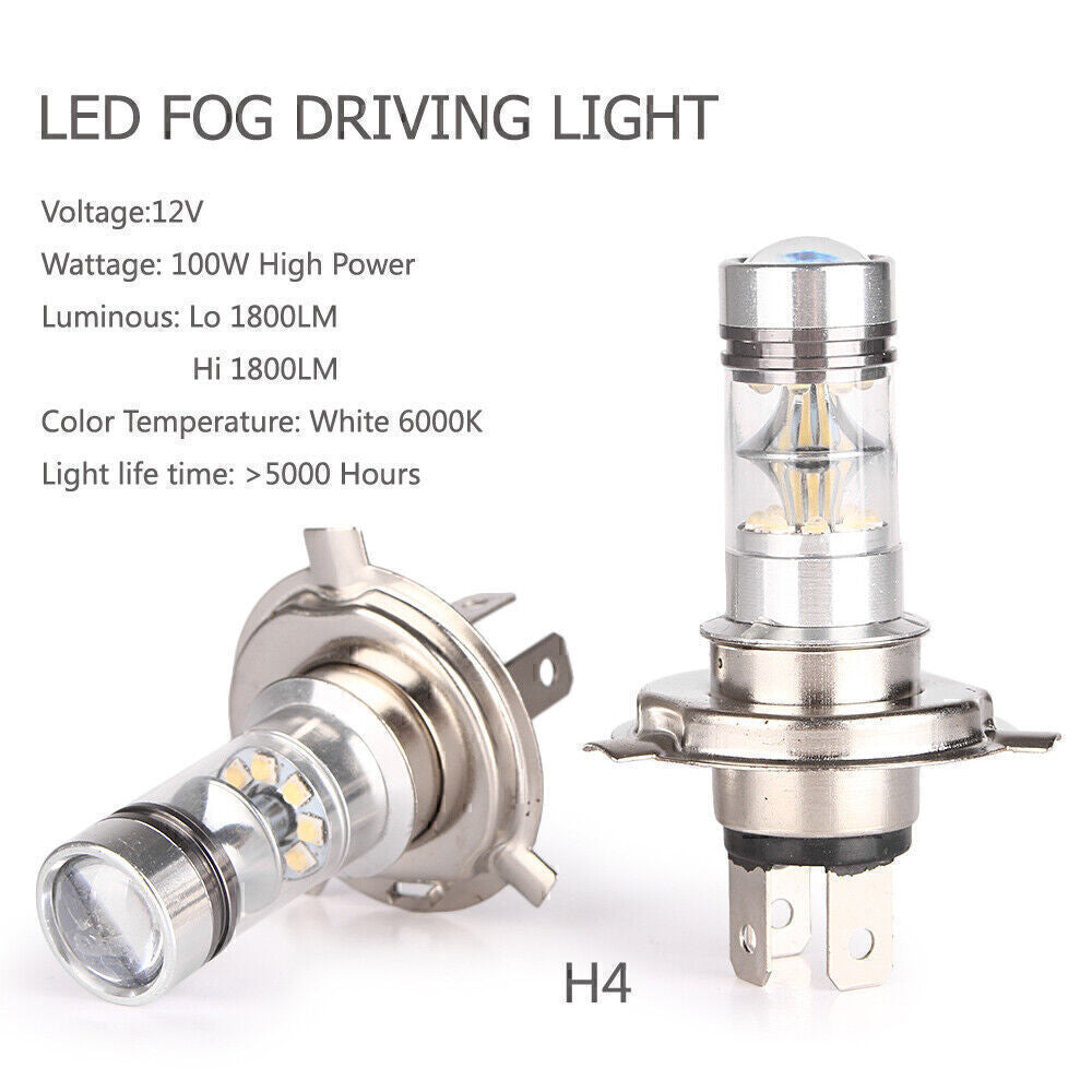 2x H4 Auto LED Fog Driving Light Bulbs 1800LM 100W High Power Bright Lamp Kit