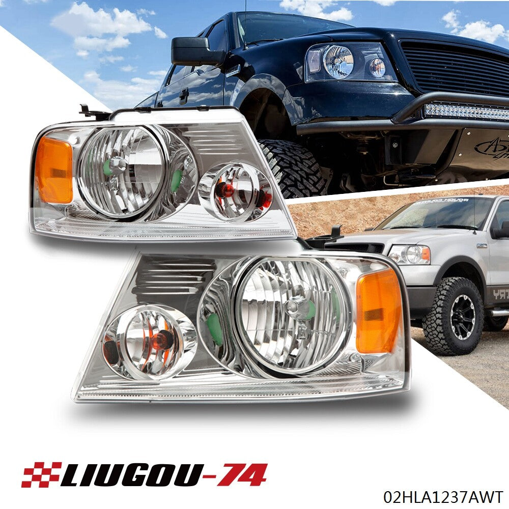 2-Piece Headlight Assembly for 2004-2008 for Ford F-150 (F150 Chrome Transparent Strip)