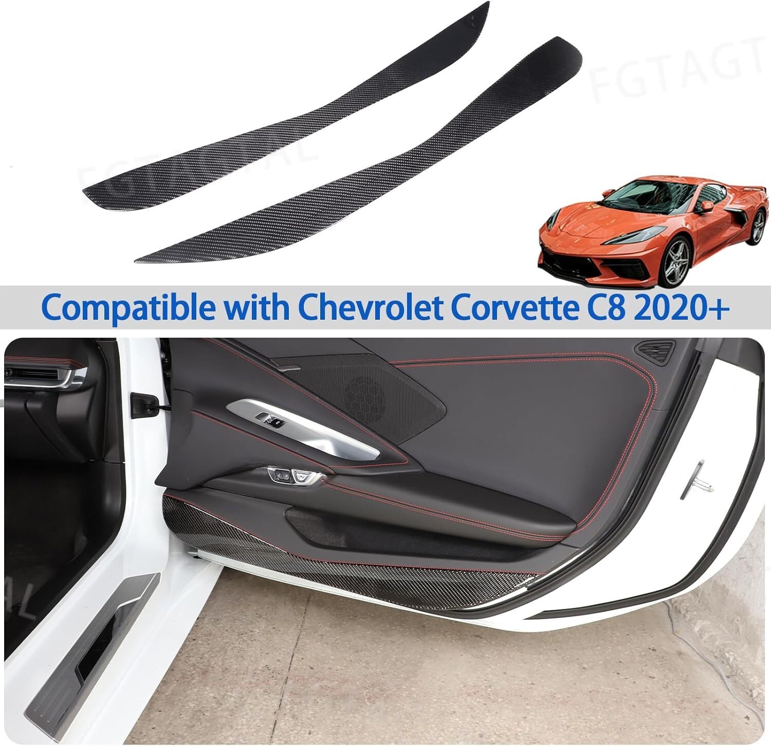 Car Door Anti Kick Panel Cover Real Carbon Fiber for Corvette C8 2020-2024