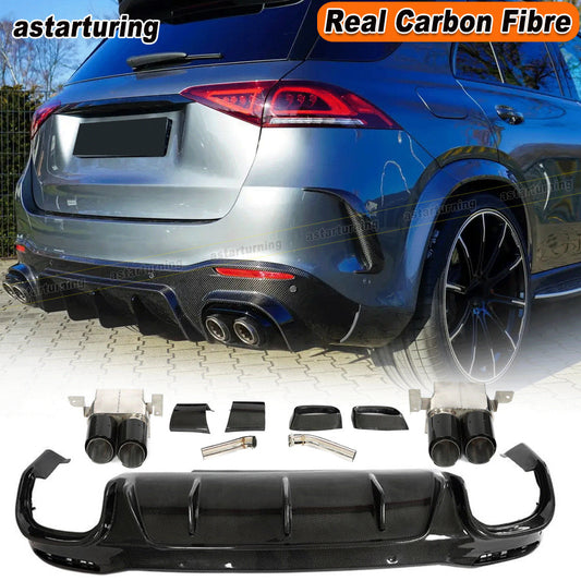 for Benz V167 GLE63 AMG SUV 21+ REAL CARBON Rear Bumper Diffuser Lip Exhaust Tip