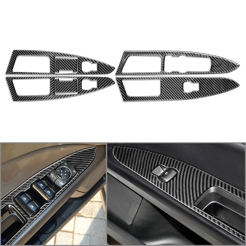 Window Lift Panel Switch Cover Trim Fit for Ford Mondeo 13-17 Carbon Fiber Black LHD