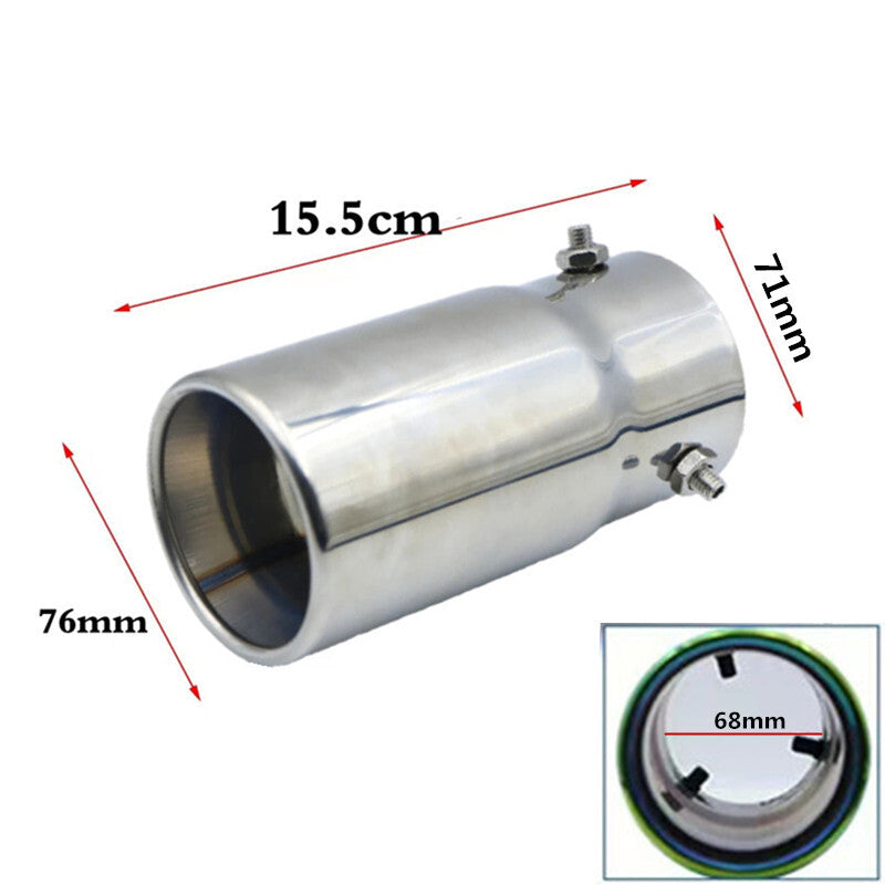 1Pcs Car 70mm Exhaust Tail Muffler Tip Straight Pipe Single Outlet Matte Chrome