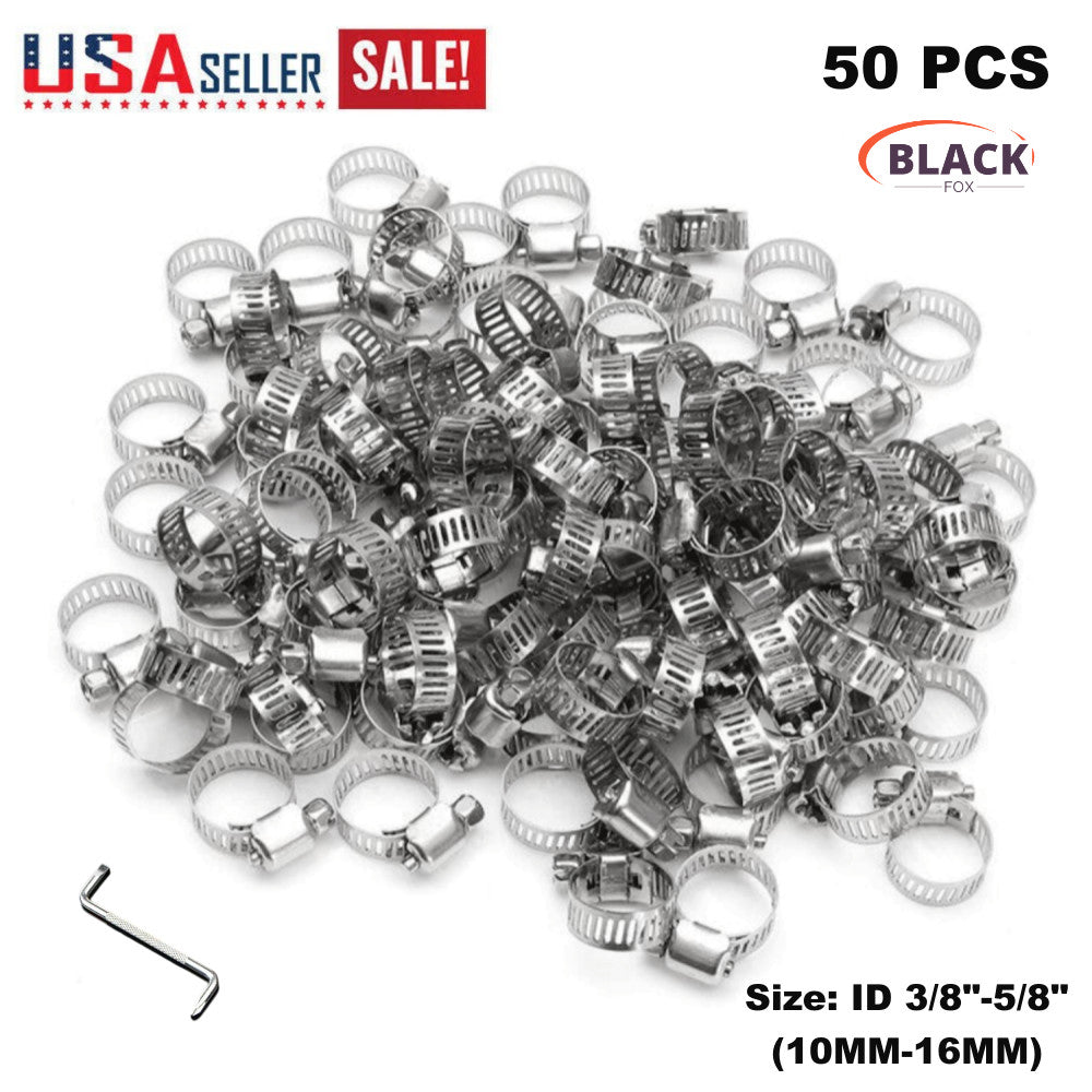 3/8 inch - 5/8 inch Stainless Steel Adjustable Drive Hoses Fuel Clips Worm Clips X50PCS