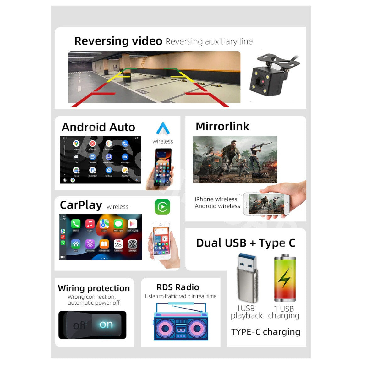 For Apple CarPlay 4.7in Car Stereo Radio FM Bluetooth Single 1Din Backup Camera