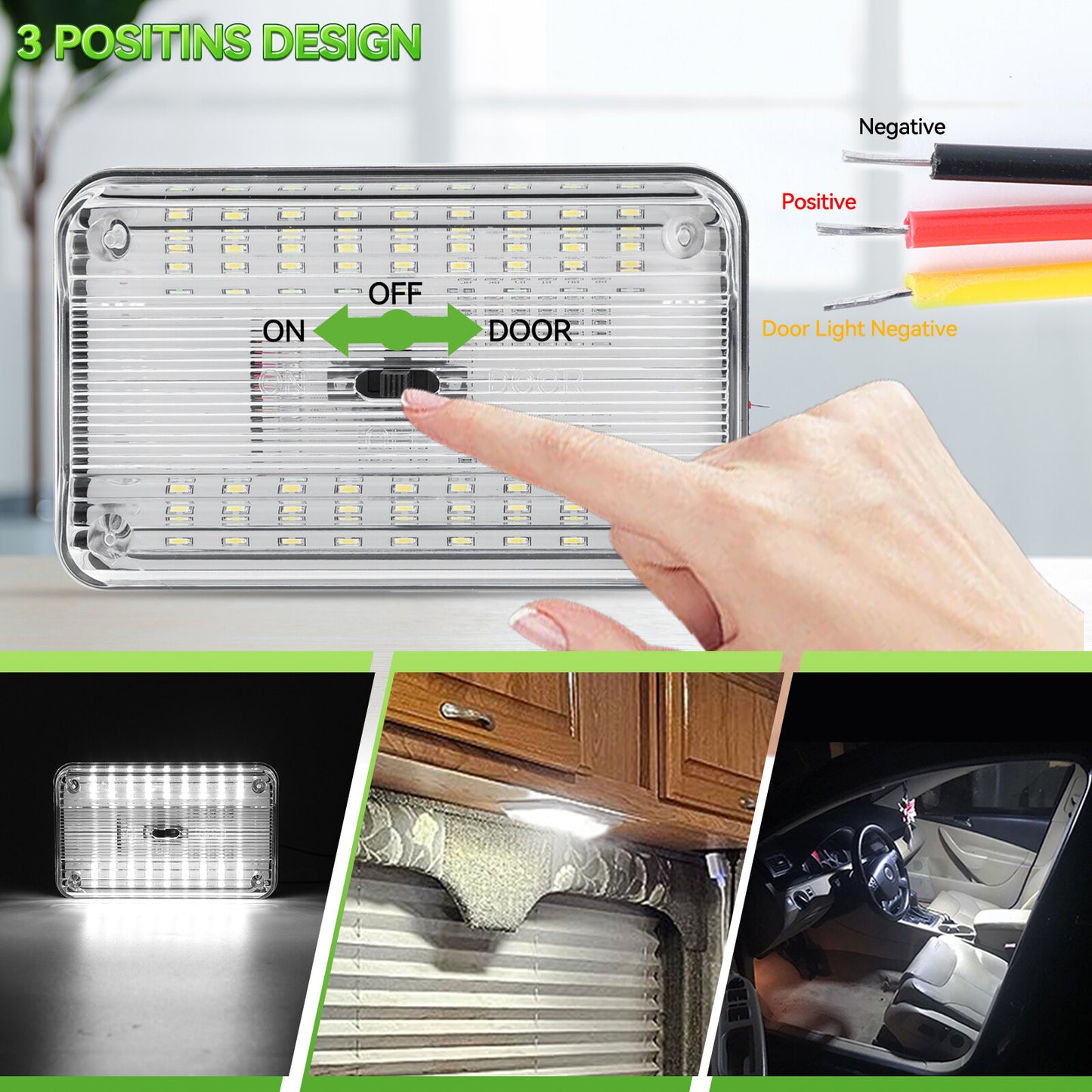 White 12V 6000K On/Off Switch Cabin Roof Dome Light Car Interior Reading Light