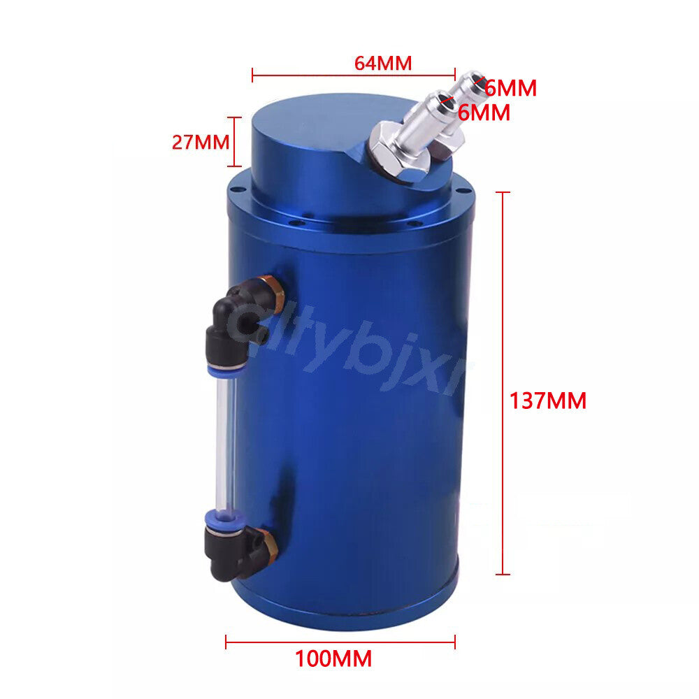 1 Set Round Car Engine Oil Catch Tank Can Hose Reservoir Breather Kit Blue
