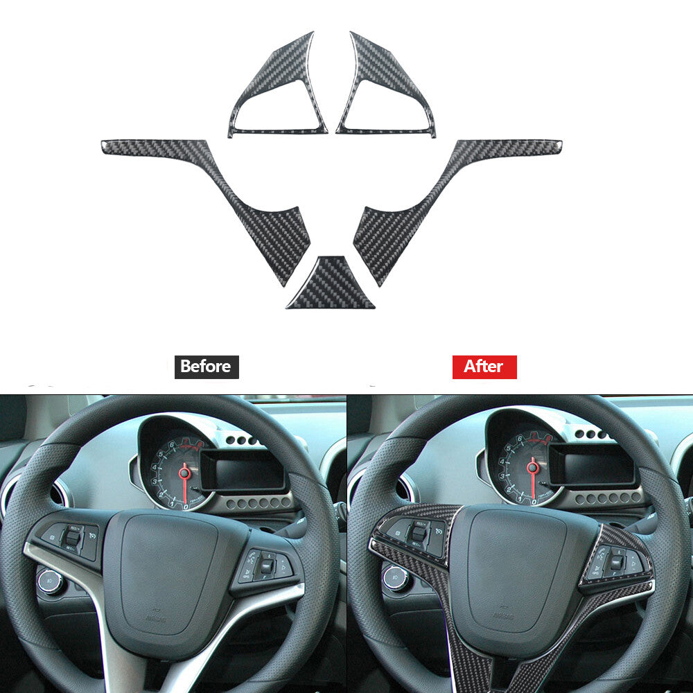 5x Carbon Fiber Steering Wheel Accent Cover Type A for Chevrolet Sonic 2012-2016