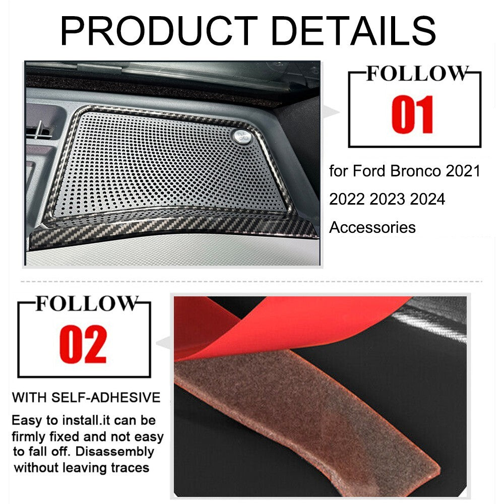 Carbon Fiber Front A-Pillar Speaker Audio Cover Trim for Ford Bronco 2021-2024