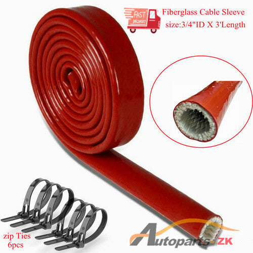 Red 3-foot fireproof woven flame insulation cover, 3/4 inch, suitable for 10AN oil fuel line.