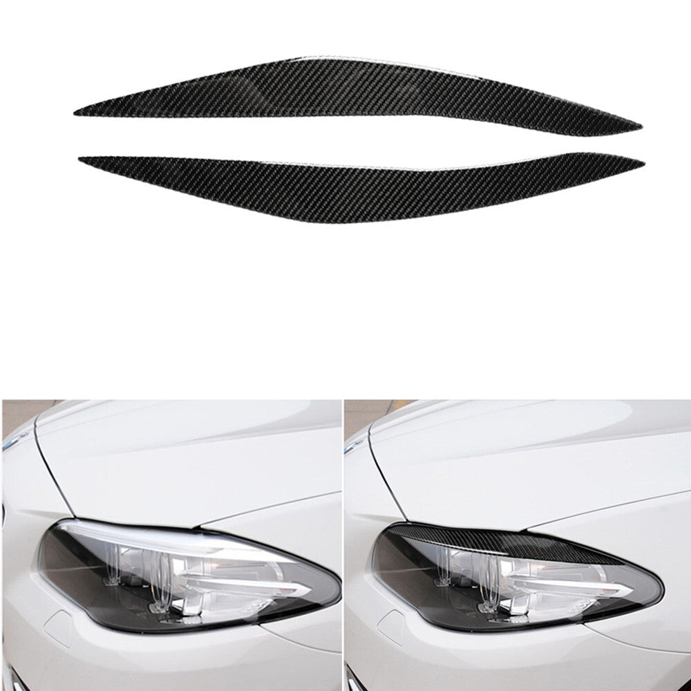 2Pcs Carbon Fiber Headlight Eyebrow Cover Trim for BMW 5 Series F10 2010-2013